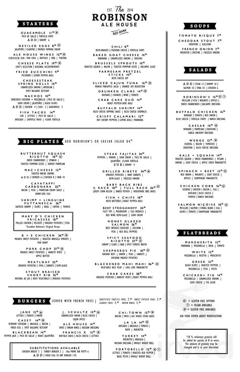 robinson ale house menu